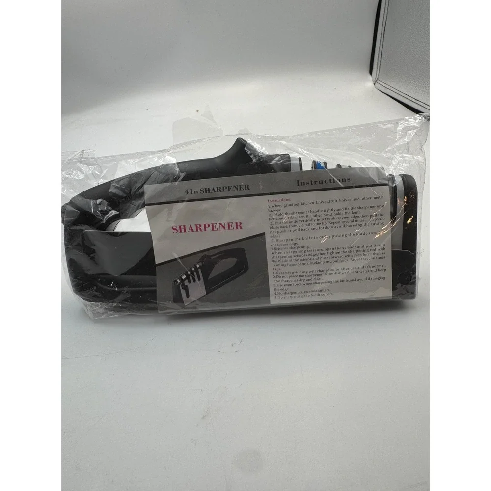 4-in-1 Manual Knife Sharpener Black Scissor Sharpening Tool Model 240533 NEW